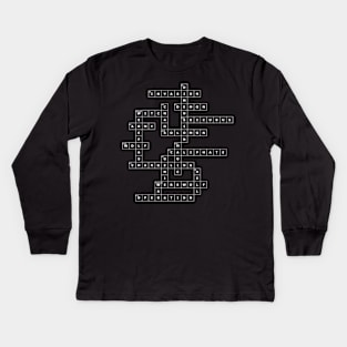 (1971OC-D) Crossword pattern with words from a famous 1971 science fiction book. [Dark Background] Kids Long Sleeve T-Shirt
